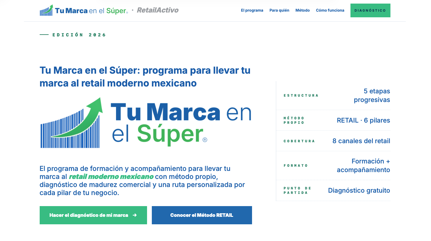 Sitio de Tu Marca en el Súper, programa de Retail Activo.